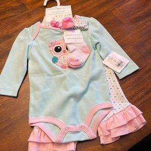 🆕 NWT Baby Girl Starting out 6 Month 4 piece owl set